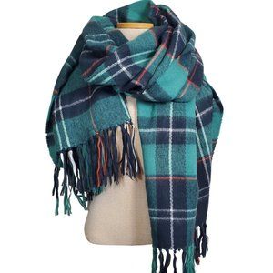 Abercrombie and Fitch Navy and Green Plaid Fringe Blanket Scarf